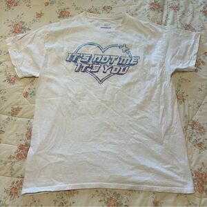 White T-shirt with Blue and Purple Graphic